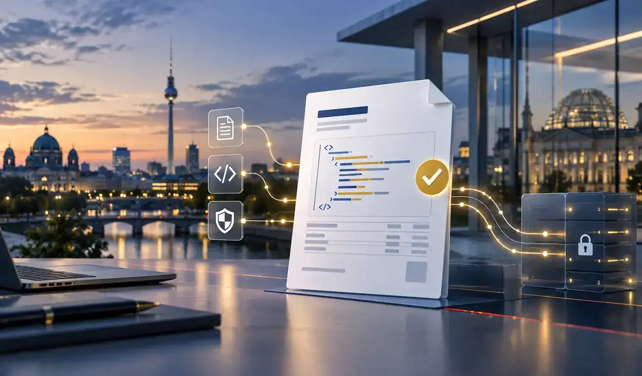 Digital e-invoice with structured data and security validation against the Berlin skyline